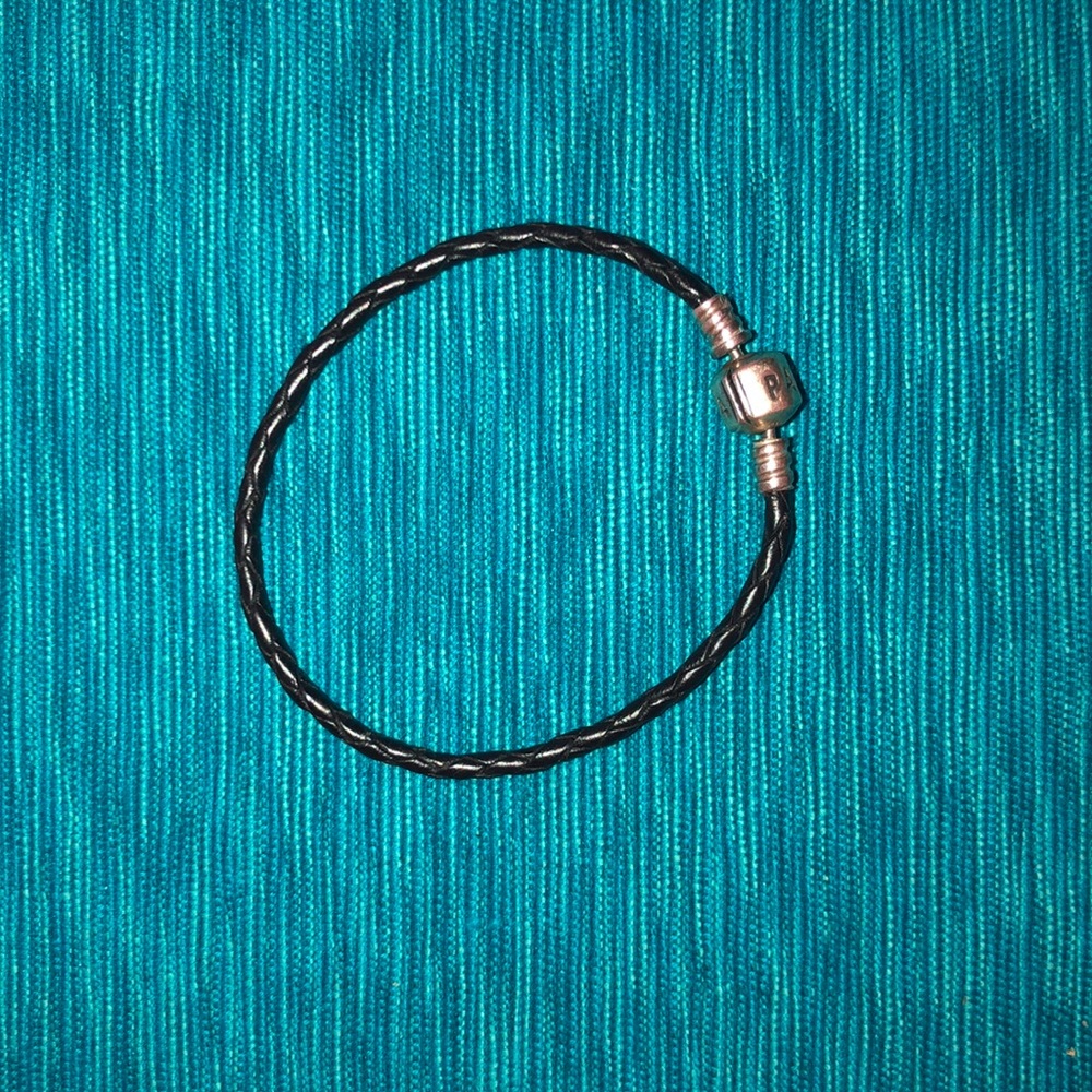 Pandora black leather braided bracelet-obo